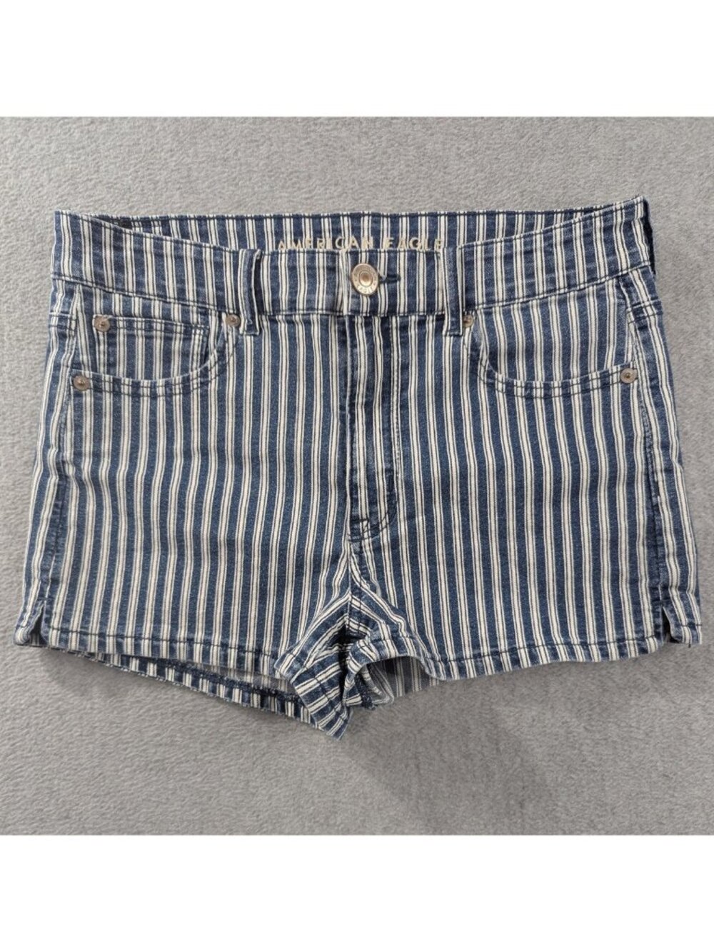 American Eagle Outfitters Shorts Womens 10 Blue Stripe Denim Next Level Stretch